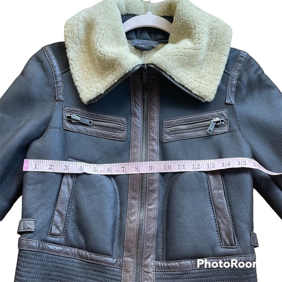 Vince Genuine Brown Leather Moto Flight Jacket with Shearing interior - Picture 8 of 13